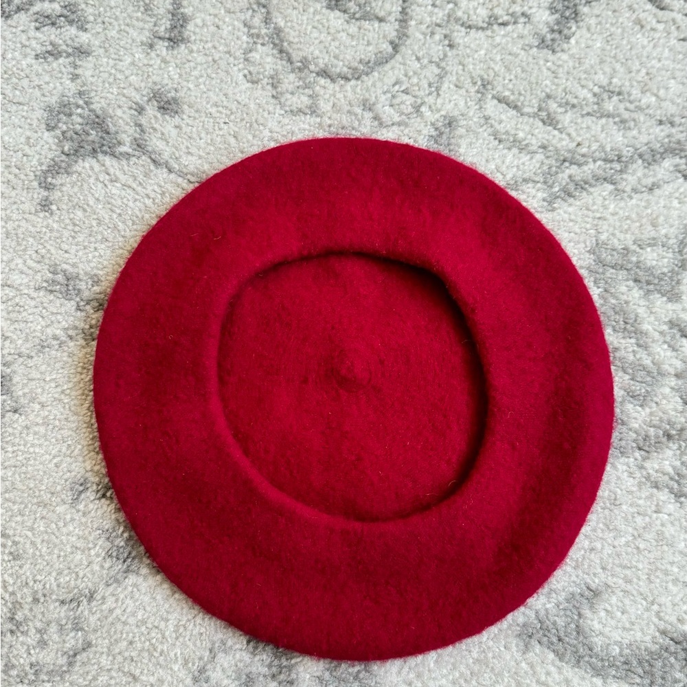 Unisex Adult Free Size Red Color Wool Blend French Artist Beret Cap - Picture 3 of 5